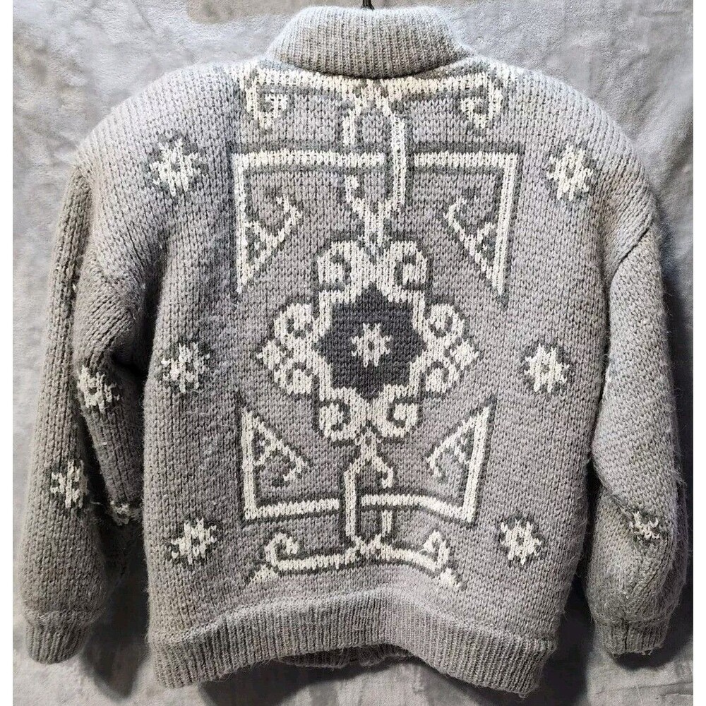 Vtg G-4000 Knit Sweater Jacket Removable Liner Womens L Gray Heavy Grandmacore